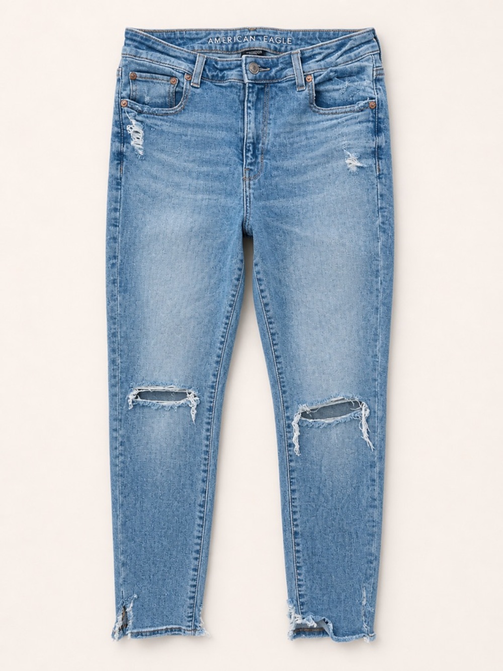 American Eagle size 10 (short) Light Blue Ripped Super High-Rise Ankle Jeans